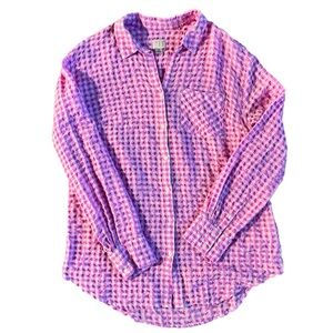 Womens A New Day Plaid Button-Up Shirt Pink White gingham Check Size Medium